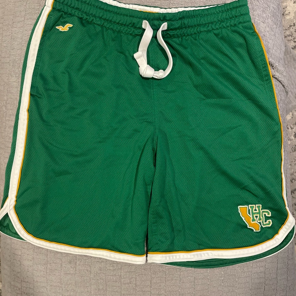 Hollister Vintage Style Green Athletic Shorts with White/Gold Trim Size Large